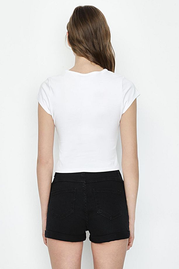 Kadın Siyah Denim Mini Şort - 2