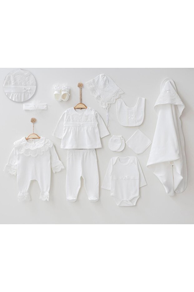 White Laced 10 Piece Baby Girl Hospital Outlet Set