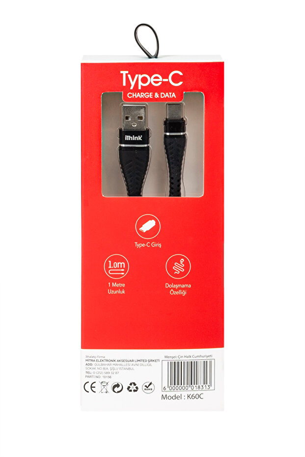 ITHİNK GOLD ÖRGÜLÜ KABLO TYPE-C K60C Siyah - 4