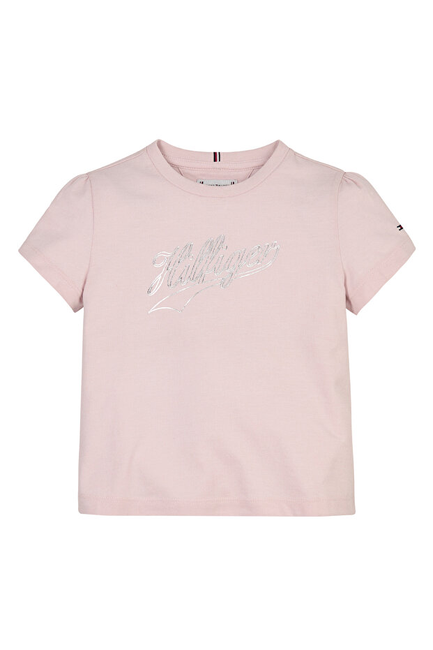 تي شيرت نسائي وردي مطبوع HILFIGER SCRIPT TEE S/S