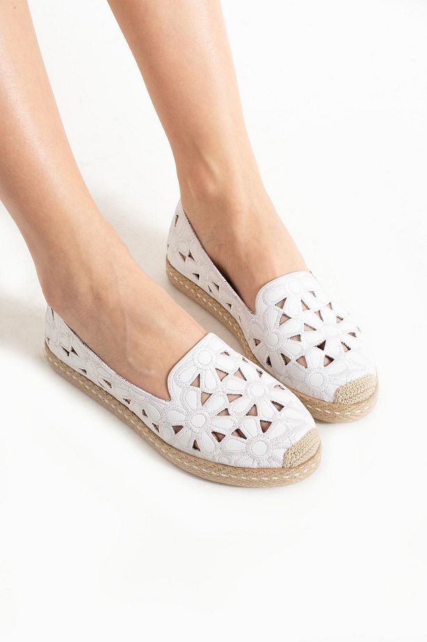 Kadın Hasır Taban Desenli Espadril Çiçek Desenli Ayakkabı - 3