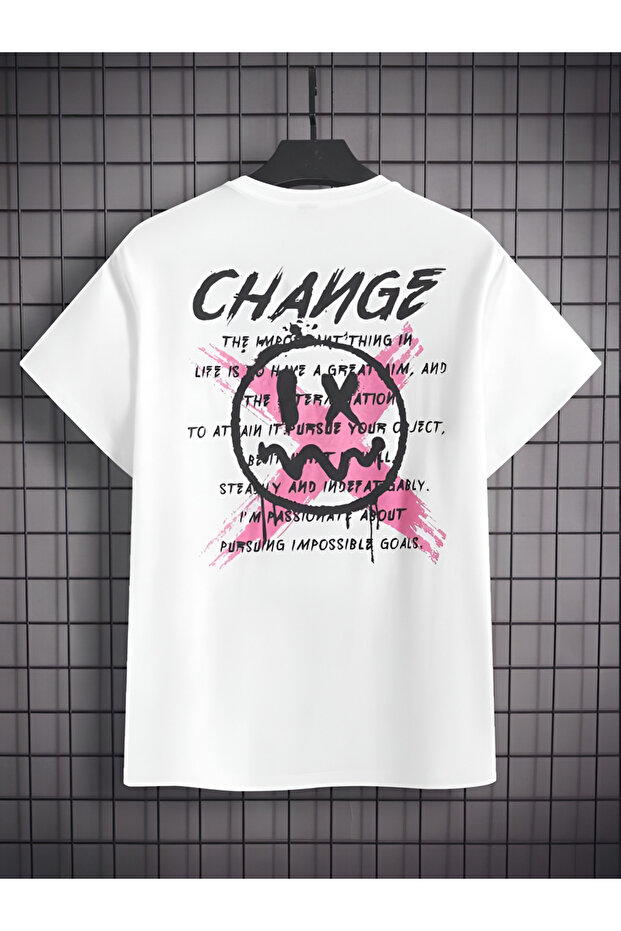 ZMIANA NADRUKOWANEGO RÓŻOWEGO BIAŁEGO DÓŁ GÓRY KOMPLET T-SHIRT&JOGGER - 3