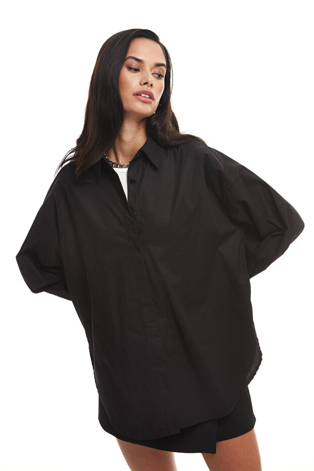 Oversize Gömlek Siyah - 4