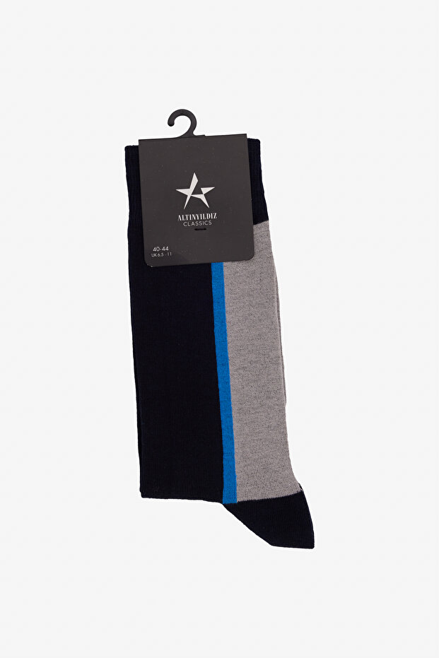 Men's Navy Blue-Grey Patterned Bamboo Socket Socks