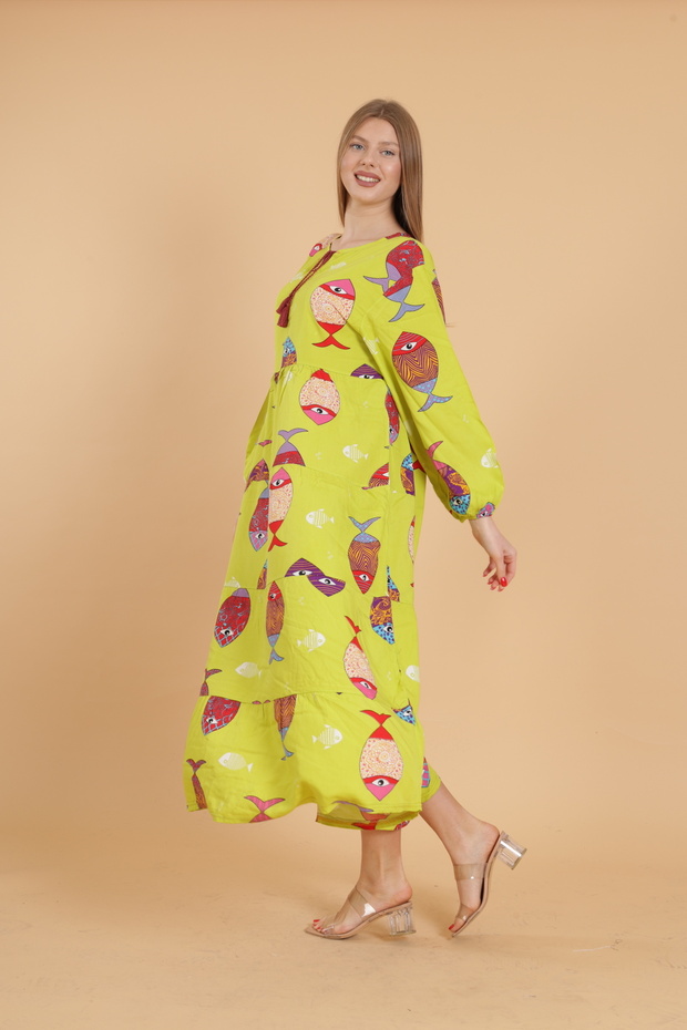 Rochie de damă cu mânecă lungă, lungă, cu model - 6