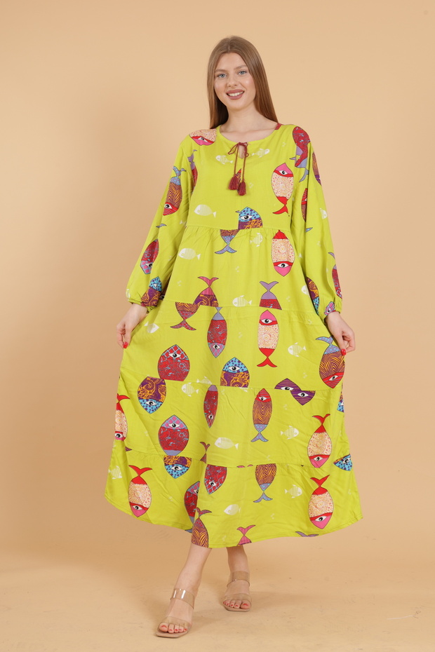 Rochie de damă cu mânecă lungă, lungă, cu model - 1