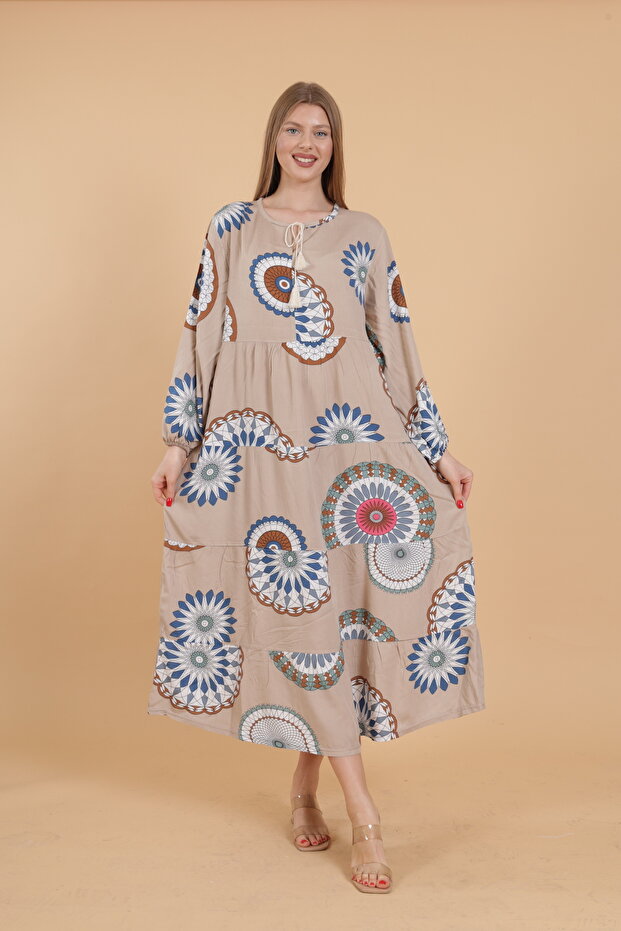 Women's long sleeve full length printed woven dress