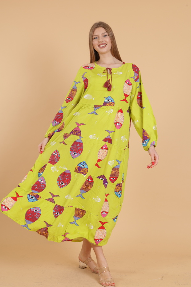 Rochie de damă cu mânecă lungă, lungă, cu model - 2