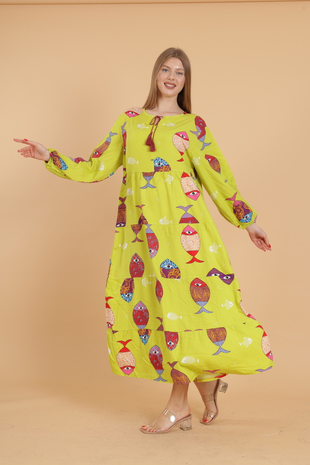 Rochie de damă cu mânecă lungă, lungă, cu model - 7