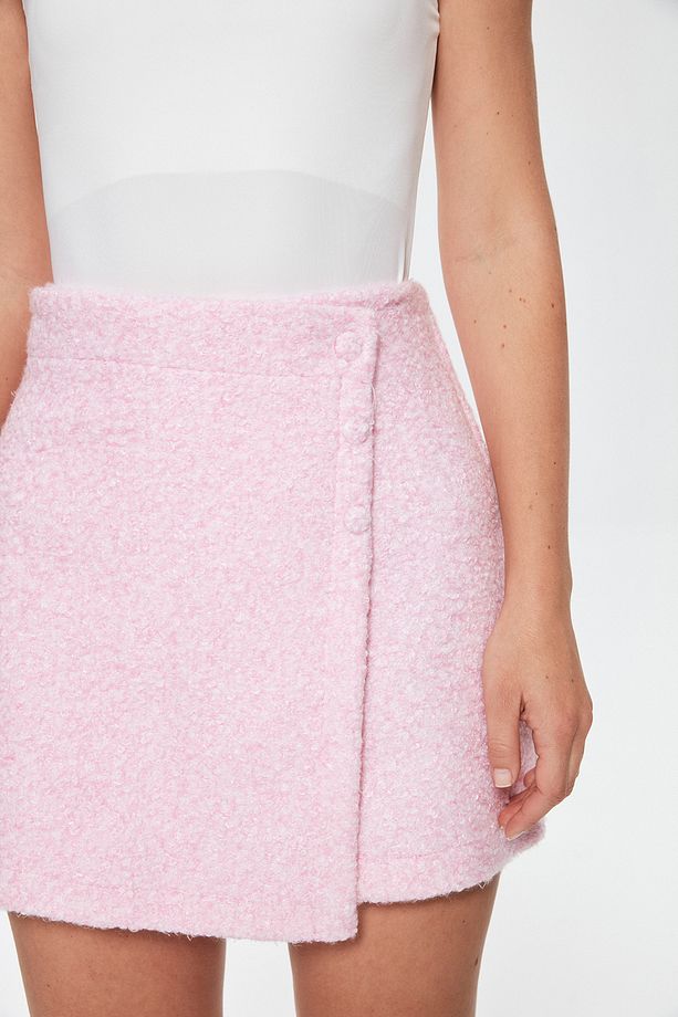 Kırçıllı Mini Şort Etek Pembe - 4