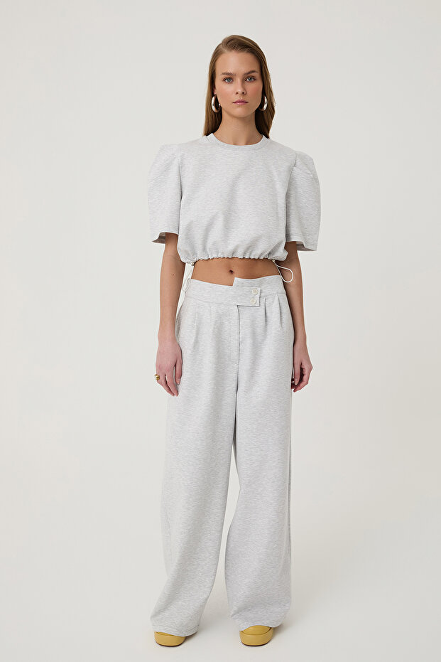 Beli Lastikli Basic Bluz Gri - 3