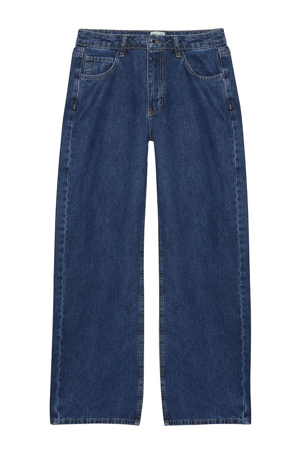 Yüksek Bel Bol Paça Kot Pantolon Mavi - 2