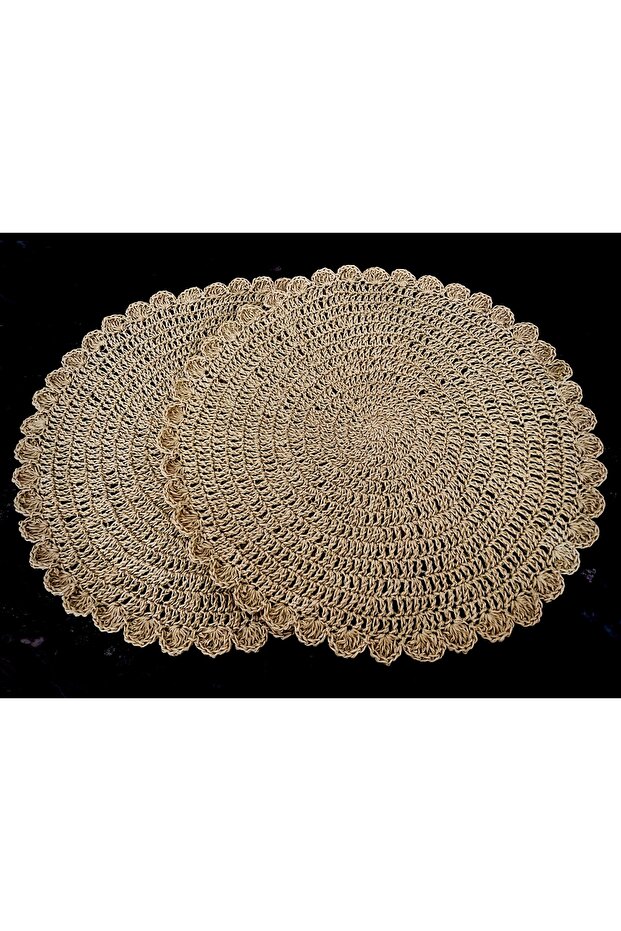 Wicker Plate and Hand Knitted - Bohemian Runner, American Service Set of 2