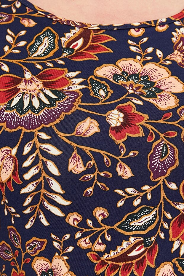 فستان فيسكوز أساسي بأكمام قصيرة مزين بالزهور - 2