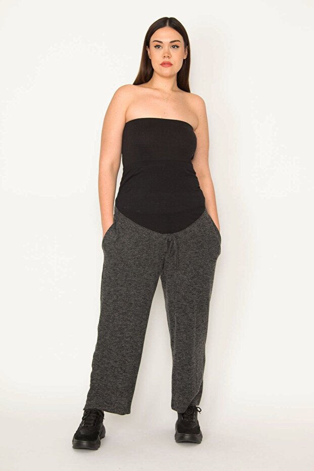 Women's Smoked Wool Viscose Pocketed Sports Maternity Pants 85n6701