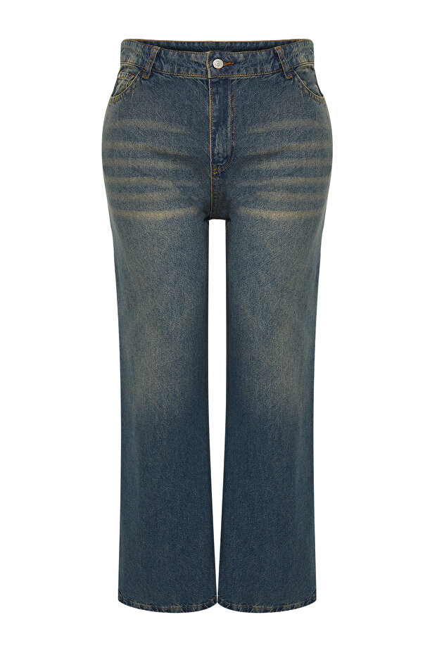 Mavi Yüksek Bel Soluk Efekt Vintage Yıkama Straight Fit %100 Pamuk Non-Stretch Jeans TBBSS24CJ00042 - 12