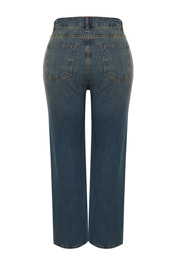 Mavi Yüksek Bel Soluk Efekt Vintage Yıkama Straight Fit %100 Pamuk Non-Stretch Jeans TBBSS24CJ00042 - 13