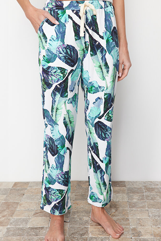 Kolorowy biały kwiatowy wzór bawełniany komplet piżamowy - THMSS24PT00322 - 5