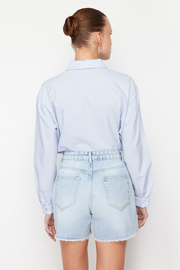 Mavi Yırtıklı Yüksek Bel Denim Şort TWOSS24SR00132 - 6