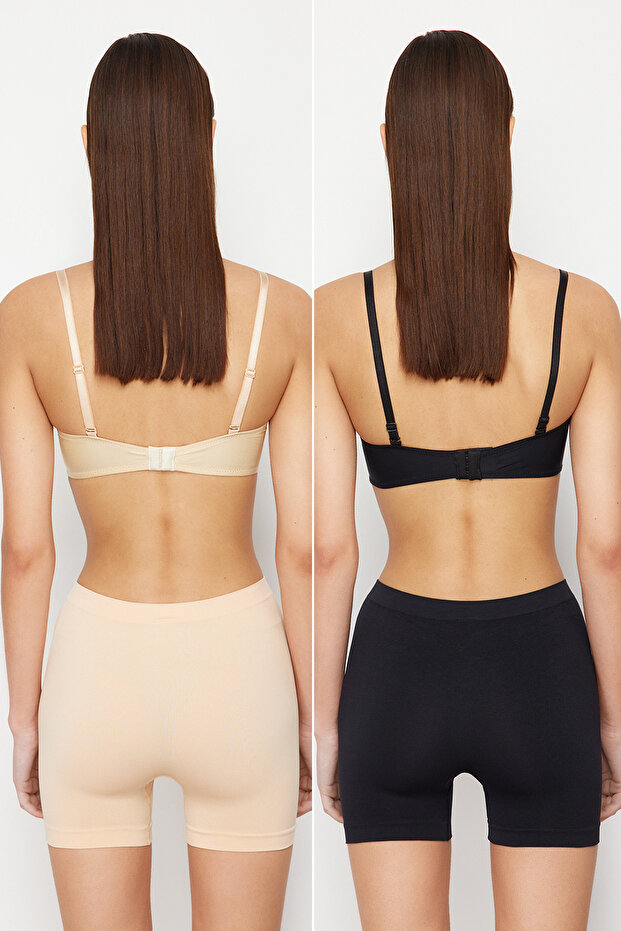 Siyah-Ten 2'li Paket Seamless/Dikişsiz Boxer Örme Külot THMSS24KU00032 - 2