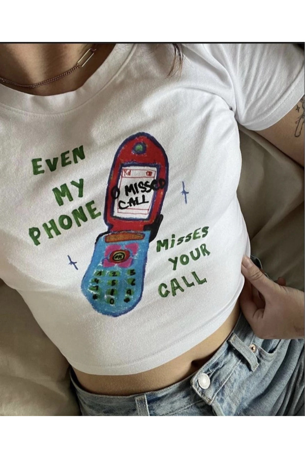 Y2k Even My Phone Printed Crop
