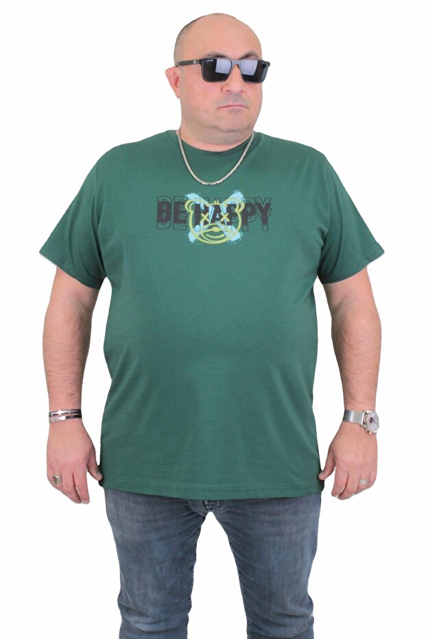 Men's Large Size Crew Neck T-Shirt Be Happy 24131 KHAKI