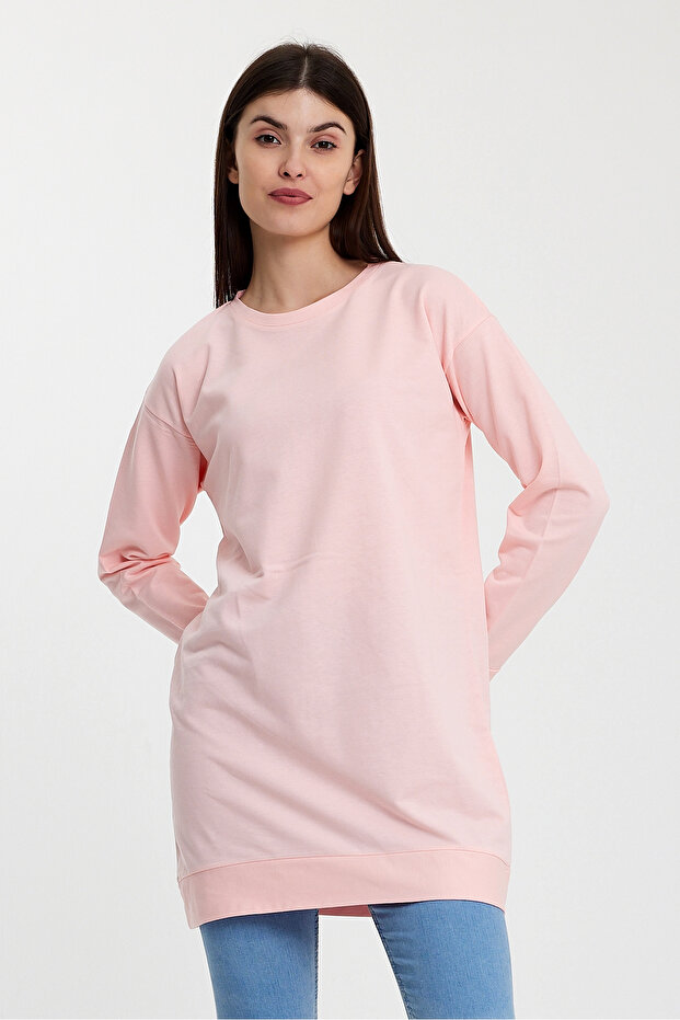 Krem Bisiklet Yaka Basic Örme Sweatshirt 10390 - 3