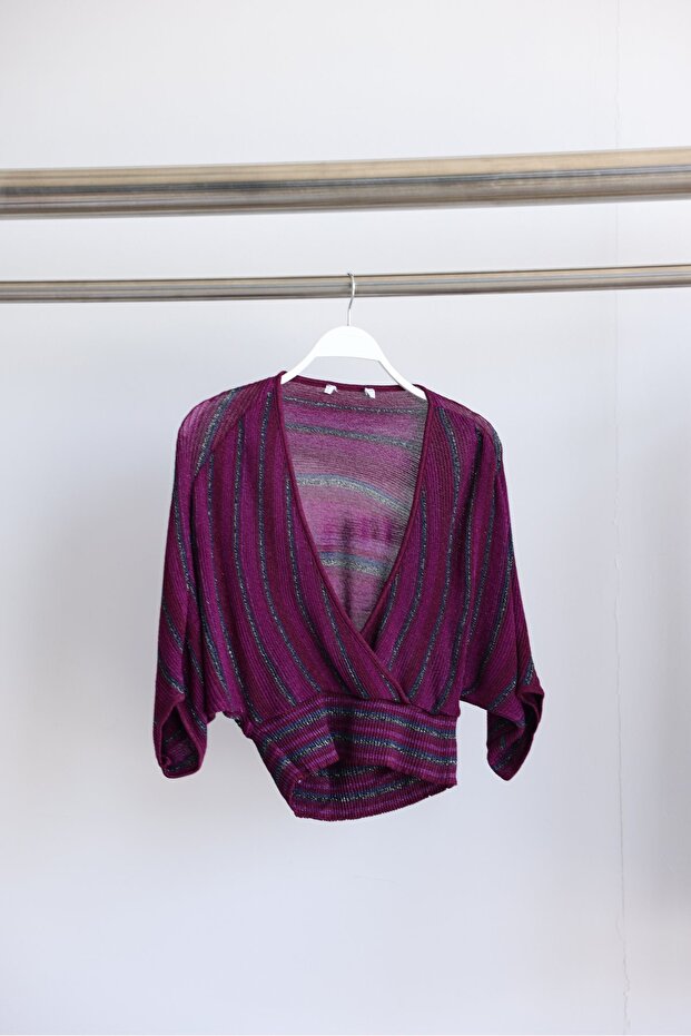 Double-Breasted Collar Glittery Crop Knitwear