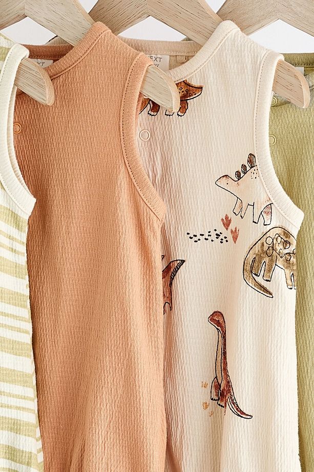 % 100 Pamuklu Yeşil Dinazor Desenli 4’lü Romper Set - 3