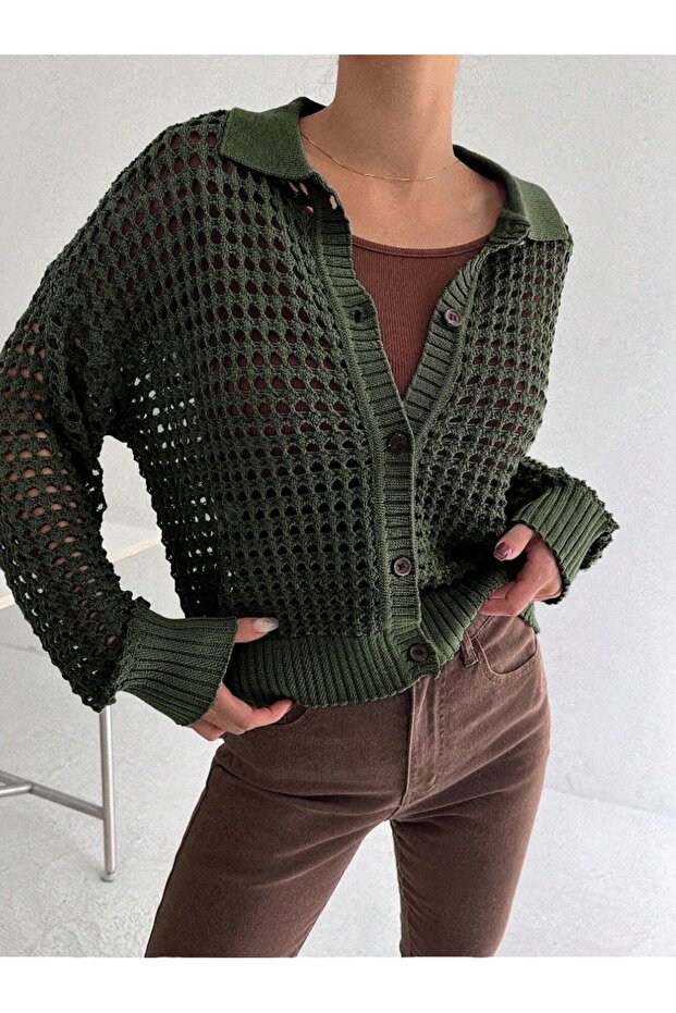 Dier Moda Fileli Düğmeli Kadın Triko Ceket 9003 - 1