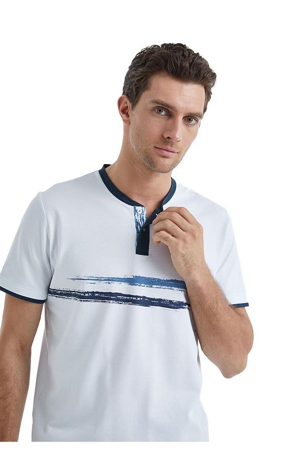 Erkek Kısa Kol Şortlu Beyaz Pijama Takımı C6T9N4O04 - 4