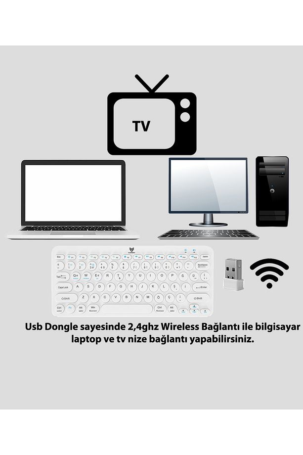 Bt-k95 2.4ghz Wireless Bluetooth V5.0 Kablosuz Klavye Beyaz Çift Modlu - 6