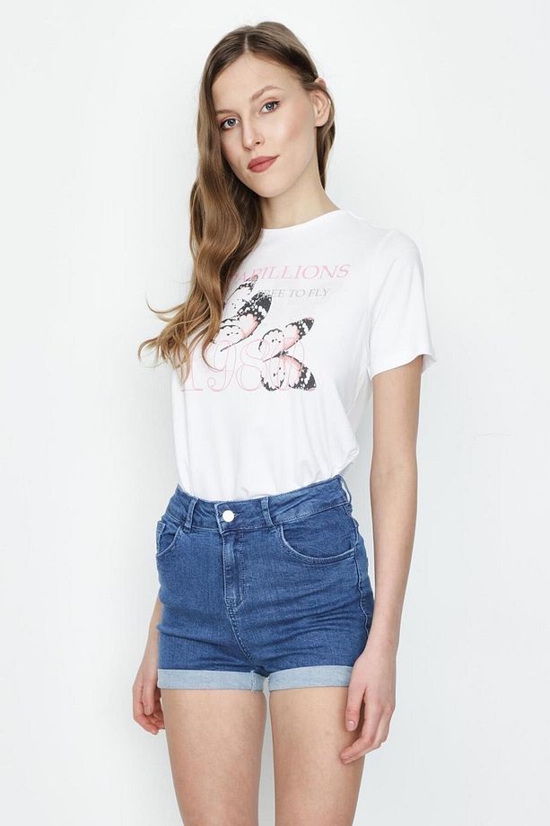 Kadın Koyu Mavi Denim Mini Şort - 3