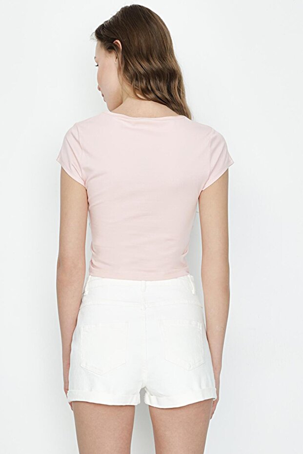 Kadın Beyaz Denim Mini Şort - 2