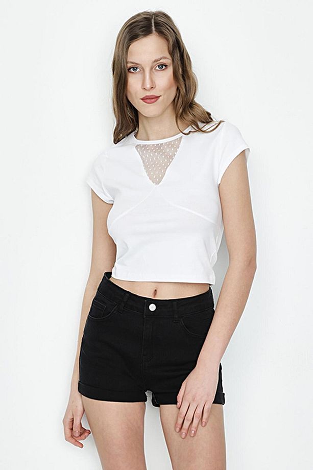 Kadın Siyah Denim Mini Şort - 3