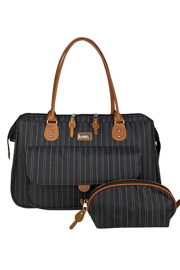 Women's Black Striped Baby Care Bag