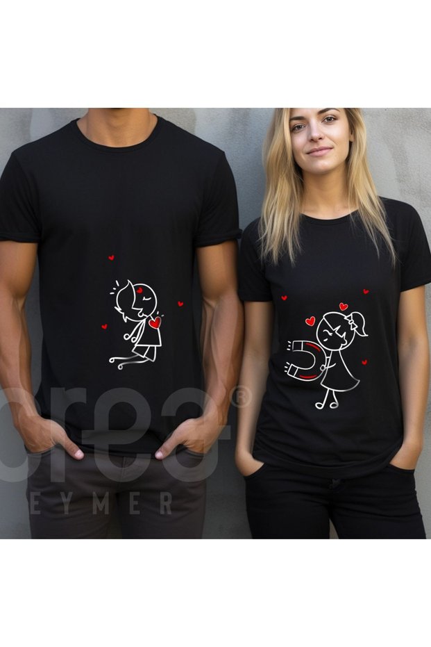 Valentine's Day Couple Combination Custom Printed Black Valentine's Day T-Shirt