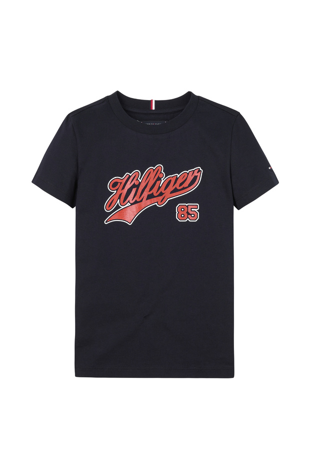 تي شيرت رجالي مطبوع باللون الأزرق الداكن HILFIGER SCRIPT TEE S/S