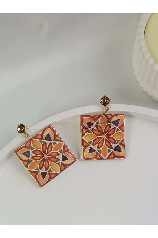 أقراط من الطين البوليمر بنمط السيراميك - 4