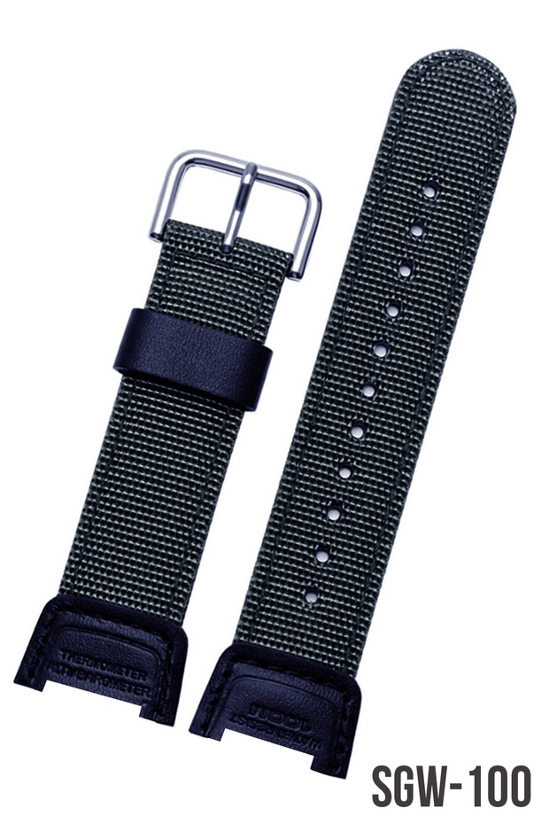 حزام ساعة من القماش باللون الأسود متوافق مع ساعة Casio Sgw100