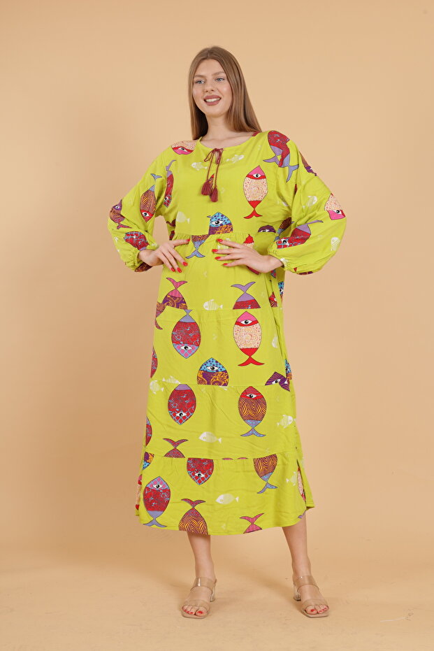 Rochie de damă cu mânecă lungă, lungă, cu model - 3