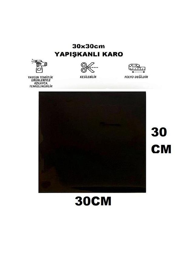 1m2 30x30 Cm (11 ADET) Kendinden Yapışkanlı Shıny Düz Siyah Parlak Duvar Ofis Mutfak Karosu Paneli - 7