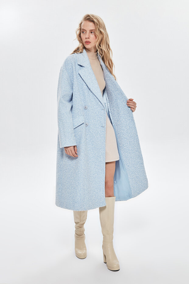 Kırçıllı Oversize Kaban Mavi - 1