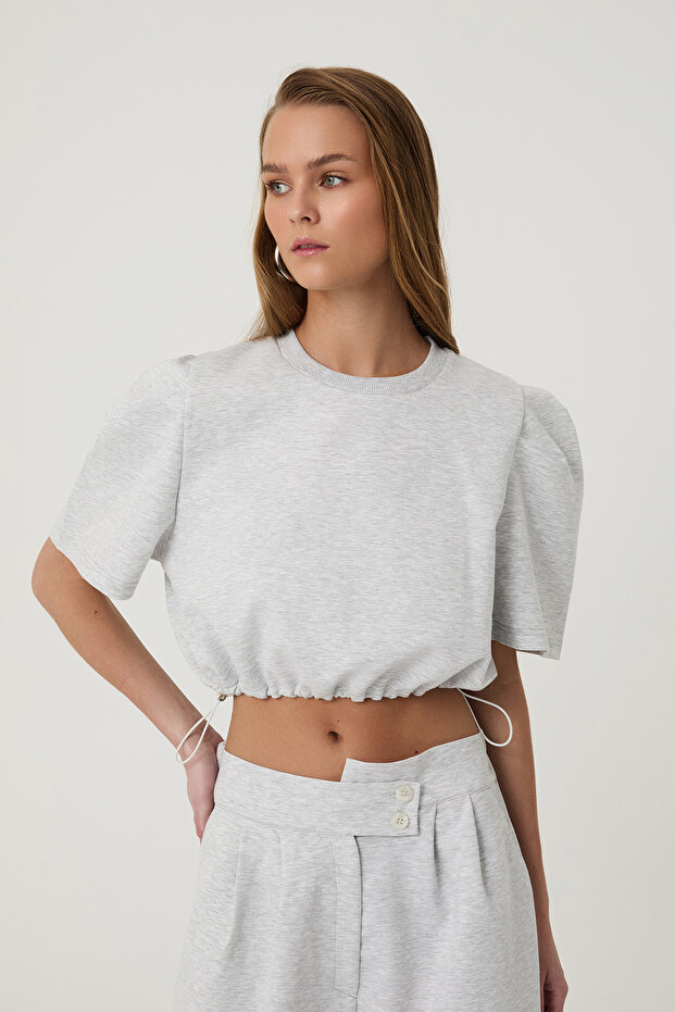 Beli Lastikli Basic Bluz Gri - 4