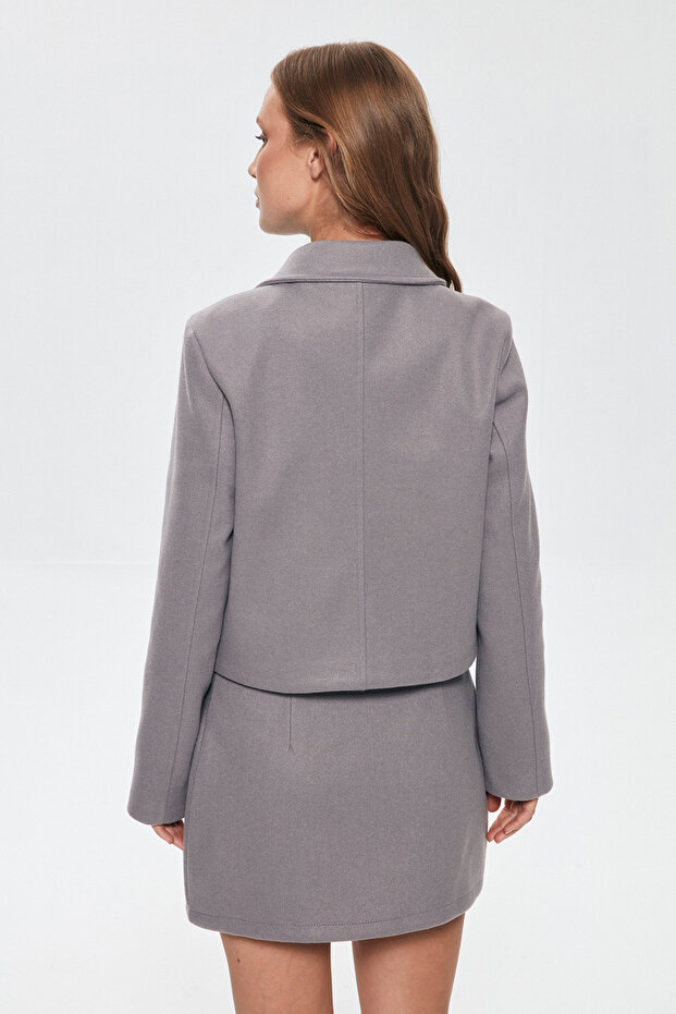 سترة ختم مفصلة بأزرار باللون الرمادي - 5