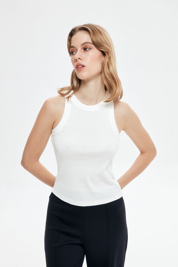 Halter Yaka Basic Fitilli Atlet Ekru - 1
