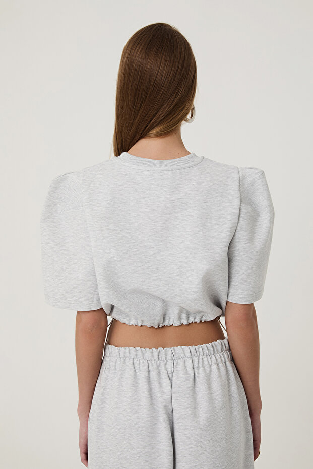 Beli Lastikli Basic Bluz Gri - 5