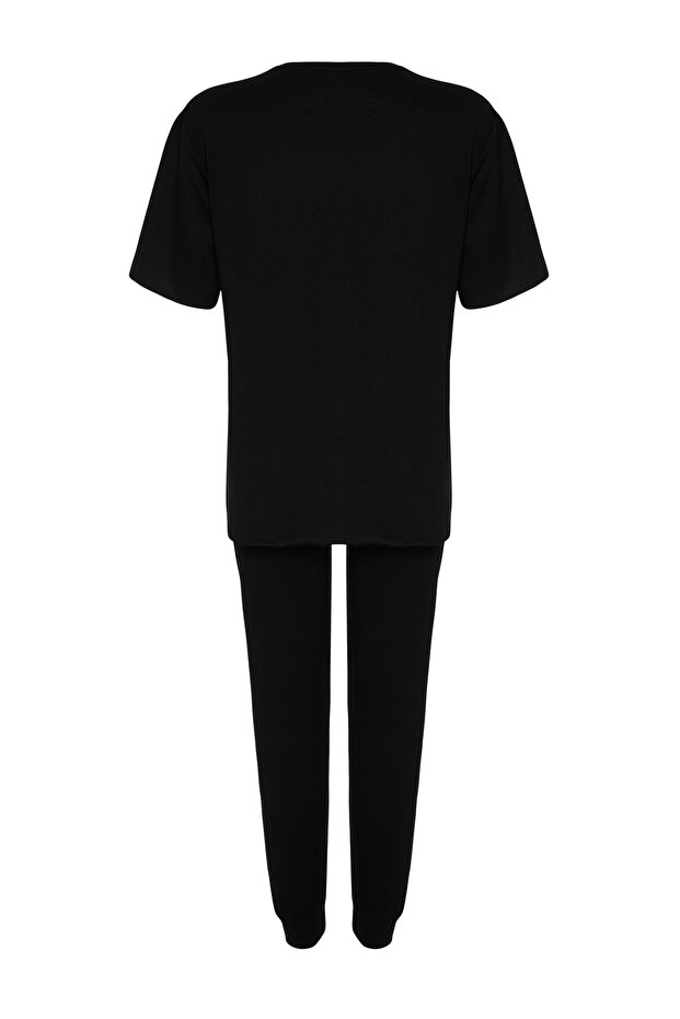Siyah Bisiklet Yaka Kısa Kol Basic Jogger Örme Bluz Pantolon Alt-Üst Takım TWOSS24AU00120 - 12