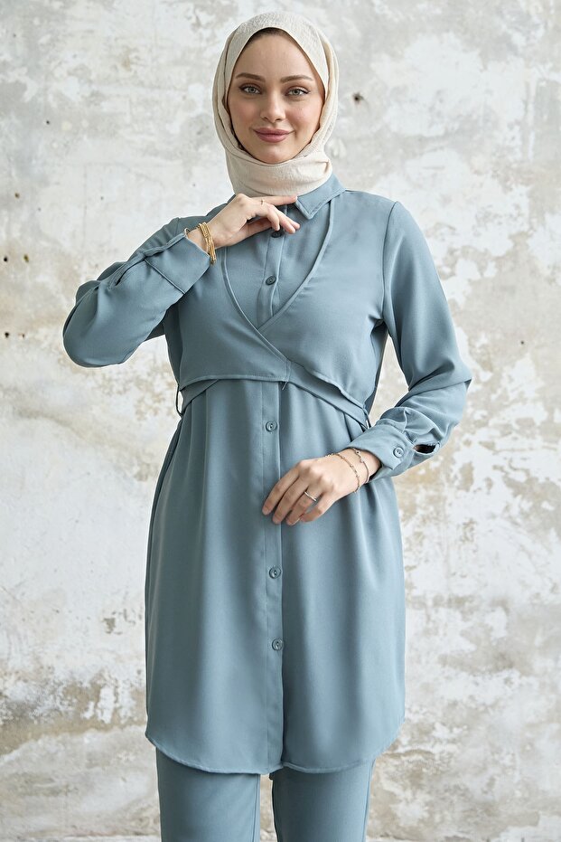 طقم مزدوج بربطة أمامية - نعناعي - 2