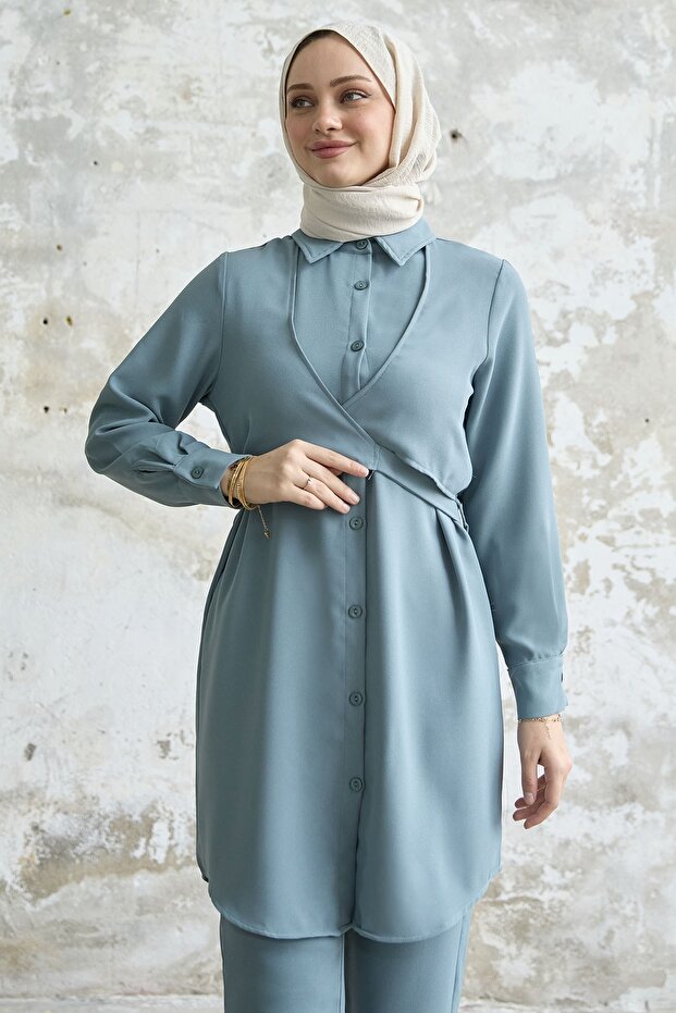 طقم مزدوج بربطة أمامية - نعناعي - 3